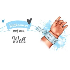 Spardose zur Geburt mit Name / Geburtsdatum auf Babyhand Armband