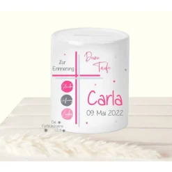 Sparschwein zur Taufe personalisiert Eukalyptus