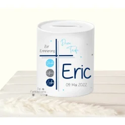 Sparschwein zur Taufe personalisiert Eukalyptus