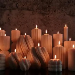 Sparset 6er Set handgegossene Kerzen - Sojawachs - Gerippte Säulen & Rillenkerzen, vegan, nachhaltig, minimalis