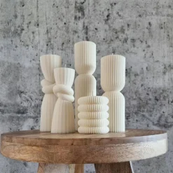 Sparset 6er Set handgegossene Kerzen - Sojawachs - Gerippte Säulen & Rillenkerzen, vegan, nachhaltig, minimalis