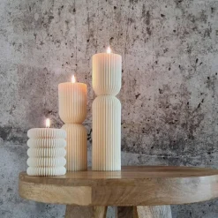 Sparset 3er Set handgegossene Kerzen - Sojawachs - Gerippte Säulen & Rillenkerzen, vegan, minimalistisch