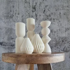 Sparset 3er Set handgegossene Kerzen - Sojawachs - Gerippte Säulen & Rillenkerzen, vegan, minimalistisch