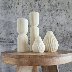 Sparset 3er Set handgegossene Kerzen - Sojawachs - Gerippte Säulen & Rillenkerzen, vegan, minimalistisch