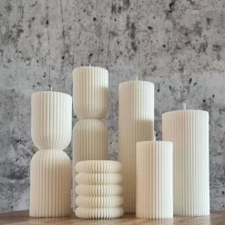 Sparset 6er Set handgegossene Kerzen - Sojawachs - Gerippte Säulen & Rillenkerzen, vegan, nachhaltig, minimalistisch