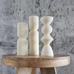 Sparset 4er Set handgegossene Kerzen - Sojawachs - Gerippte Säulen & Rillenkerzen, vegan, nachhaltig, minimalis