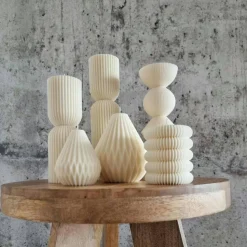 Sparset 4er Set handgegossene Kerzen - Sojawachs - Gerippte Säulen & Rillenkerzen, vegan, nachhaltig, minimalis