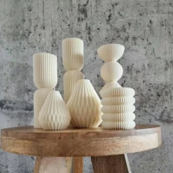 Sparset 5er Set handgegossene Kerzen - Sojawachs - Gerippte Säulen & Rillenkerzen, vegan, nachhaltig, minimalistisch