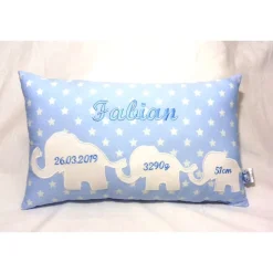 Sparset:Kissen und Spucktuch, Namenskissen bestickt, Geschenk Geburt Taufe Elefant für Jungen und Mädchen versch. Farben mögl