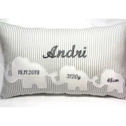 Sparset:Kissen und Spucktuch, Namenskissen bestickt, Geschenk Geburt Taufe Elefant für Jungen und Mädchen versch. Farben mögl