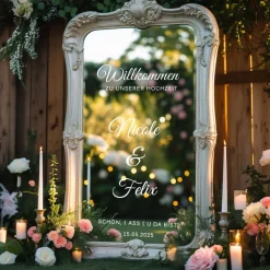 Spiegel Hochzeit Aufkleber, Hochzeitsschild Deko, personalisierte Hochzeit Spiegel Aufkleber, Hochzeits-Empfangsschild,