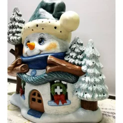 Süsser Schneemann aus Keramik zum Beleuchten