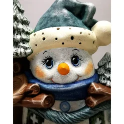 Süsser Schneemann aus Keramik zum Beleuchten