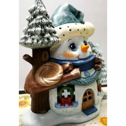 Süsser Schneemann aus Keramik zum Beleuchten