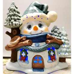 Süsser Schneemann aus Keramik zum Beleuchten