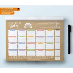 Stadt Land Fluss Baby als lustiges Babyparty Spiel • 20 (un) typische Fragen • Für Mädchen & Jungen • CreativeRobin