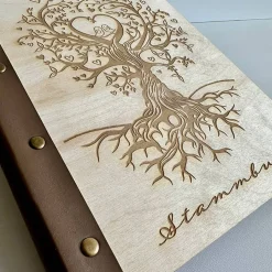 Stammbuch mit Ledereinband, Gravur Liebesbaum, Behördenformat, Familienbuch