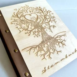Stammbuch mit Ledereinband, Gravur Liebesbaum, Behördenformat, Familienbuch