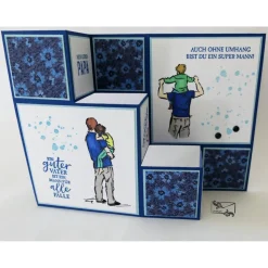 Stampin'Up! 3D Grußkarte zum Vatertag, aussergewöhnliche 3D Große Faltkarte Treppenkarte Handarbeit
