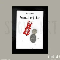 Steinbild Ein kleiner Wunscherfüller – Kreatives Geldgeschenk mit Kieselsteinfigur zum Geburtstag