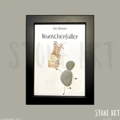 Steinbild Ein kleiner Wunscherfüller – Kreatives Geldgeschenk mit Kieselsteinfigur zum Geburtstag