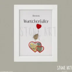 Steinbild Herzenswunscherfüller – Dein individuelles Geldgeschenk mit Natursteinen und Herzballon
