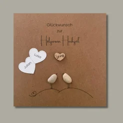Steinbild Hölzerne Hochzeit – handgefertigtes Geschenk zum 5.–10. Hochzeitstag, personalisierbar & optionaler Karte