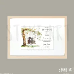 Steinbild Hölzerne Hochzeit – handgefertigtes Geschenk zum 5.–10. Hochzeitstag, personalisierbar & optionaler Karte