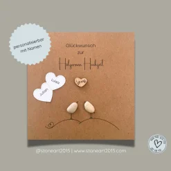 Steinbild Hölzerne Hochzeit – handgefertigtes Geschenk zum 5.–10. Hochzeitstag, optional mit passender Karte