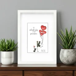 Steinbild Hochzeit personalisiert – Paar mit Hund - Handgemachtes Geschenk mit Namen & Datum