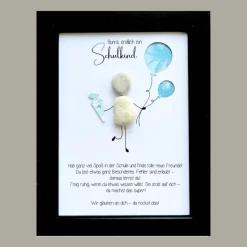 Steinbild „Hurra, endlich Schulkind“ – Geldgeschenk zur Einschulung, personalisiert & handgemacht