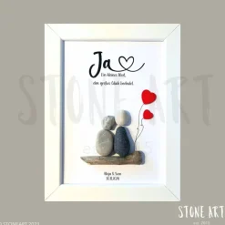 Steinbild „Ja – ein kleines Wort, das großes Glück bedeutet“ – Personalisierbares Hochzeitsgeschenk