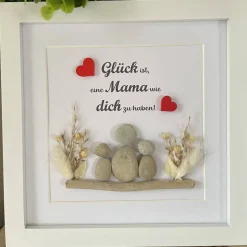 Steinbild Mama mit Kindern – Personalisiertes Unikat mit Trockenblumen | Geschenk Muttertag, STB-160