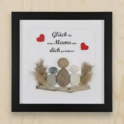 Steinbild Mama mit Kindern – Personalisiertes Unikat mit Trockenblumen | Geschenk Muttertag, STB-160