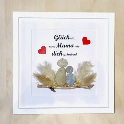 Steinbild Mama mit Kindern – Personalisiertes Unikat mit Trockenblumen | Geschenk Muttertag, STB-160