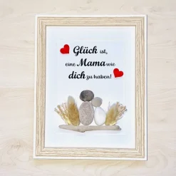 Steinbild Mama mit Kindern – Personalisiertes Unikat mit Trockenblumen | Geschenk Muttertag, STB-160