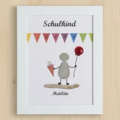 Steinbild Schulkind Unikat zur Einschulung – Personalisiertes Geschenk STB-41
