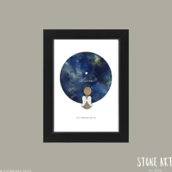 Steinbild Trauer personalisiert – Sternenkind Weltkugel Nachthimmel – Trauergeschenk Erinnerungsbild