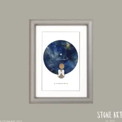 Steinbild Trauer personalisiert – Sternenkind Weltkugel Nachthimmel – Trauergeschenk Erinnerungsbild