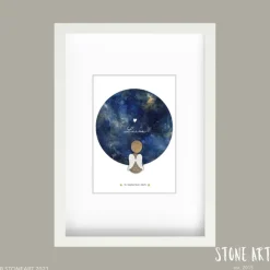 Steinbild Trauer personalisiert – Sternenkind Weltkugel Nachthimmel – Trauergeschenk Erinnerungsbild