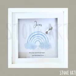 Steinbild Trauer personalisiert – Viel zu kurz und doch für immer blau – Erinnerungsbild