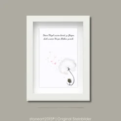 Steinbild Trauer personalisiert – Deine Flügel waren bereit zu fliegen – Trauergeschenk Erinnerungsbild Pusteblume