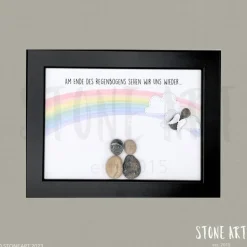 Steinbild Trauer personalisiert – Am Ende des Regenbogens – Trauergeschenk Erinnerungsbild