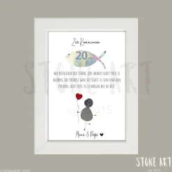 Steinbild zur Kommunion – Handgefertigtes Geldgeschenk mit Fischsymbol & Personalisierung