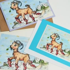 Steinbock 3 Karten Set Sternzeichen Druck vom Aquarell Set bunte Geburtstagskarte Wohndekor