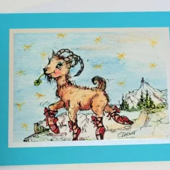 Steinbock 3 Karten Set Sternzeichen Druck vom Aquarell Set bunte Geburtstagskarte Wohndekor