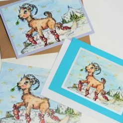 Steinbock 3 Karten Set Sternzeichen Druck vom Aquarell Set bunte Geburtstagskarte Wohndekor