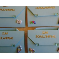 4St.Einladung zur Einschulung Schulanfang Einladungskarten Einladungskarte Jungen 1.Schultag Schule Hell Blau