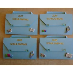 4St.Einladung zur Einschulung Schulanfang Einladungskarten Einladungskarte Jungen 1.Schultag Schule Hell Blau