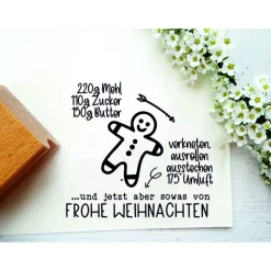 Stempel mit Stempeltext: "Kekse backen Anleitung ... und jetzt aber sowas von Frohe Weihnachten"